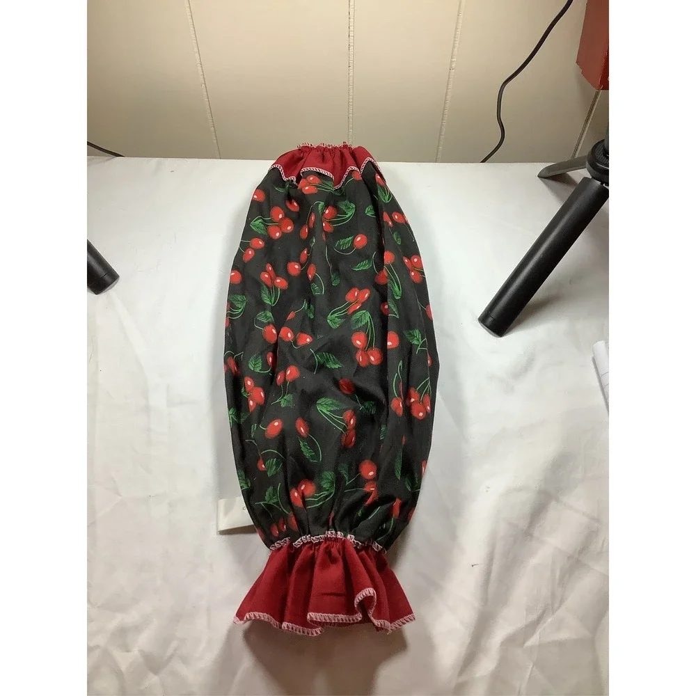 Handmade‎ Fabric Grocery Bag Holder Dispenser Black Red Cherries